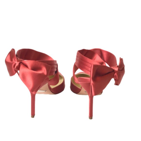 NWOB Sarah Flint Ankle Bow Wrap Heels Womens 37.5 7.5 Salmon Pink Pointed Toe - Picture 9 of 13